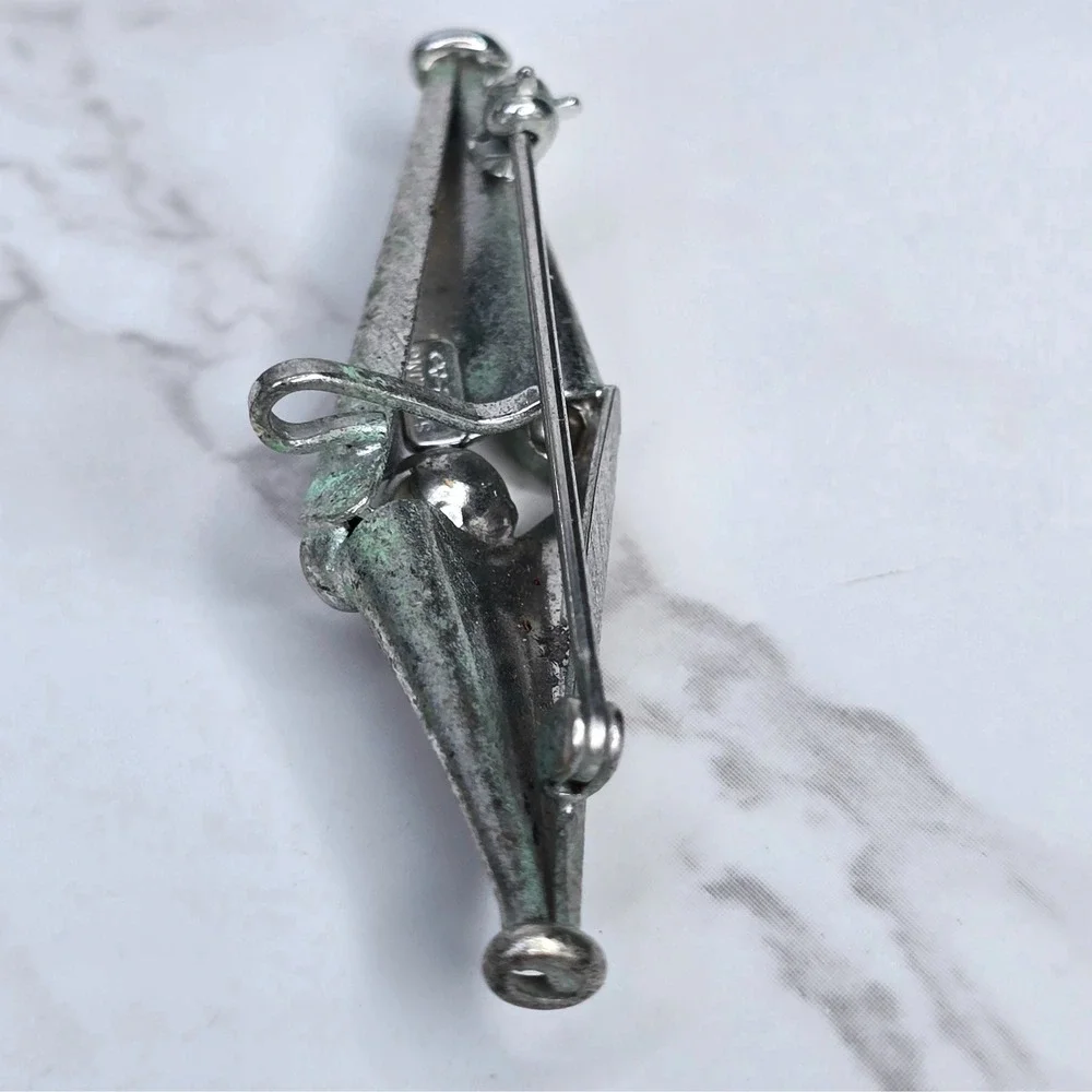 Vintage Carl-Art Sterling Silver Pearl Modernist Atomic Brooch CA Arrow Signed